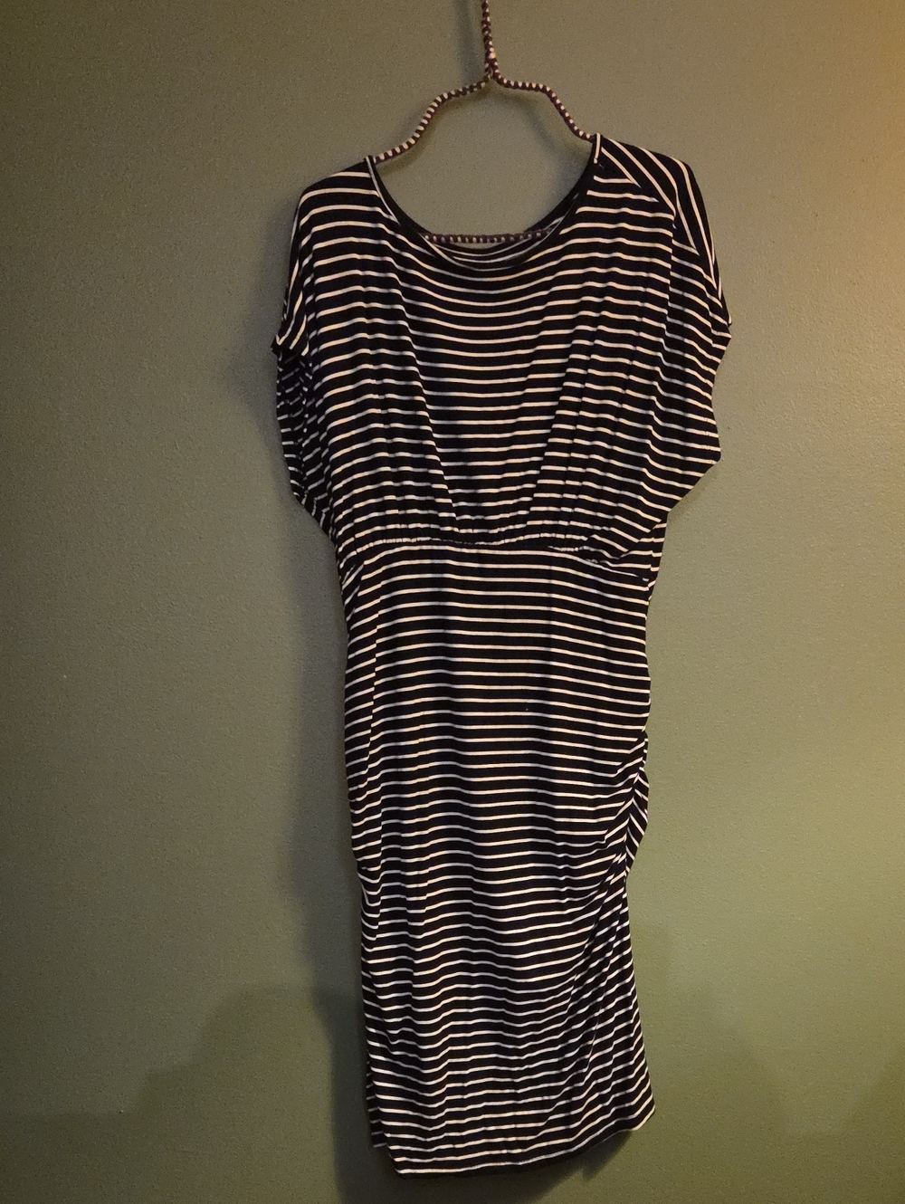 Old Navy Navy and White Striped Midi Maternity Dress